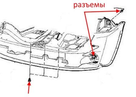 the scheme of fastening of the front bumper of the Jeep Compass (2007-2017)